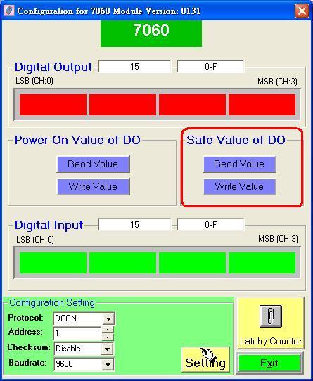 3.1.3 To Configure Digital I/O modules: The Modbus DO modules don t support safe value function, but the DCON modules do.