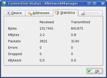 Appendix A Setting Up Your Computer s IP Address When the Connection Status - KNetwork Manager window opens, click the Statistics