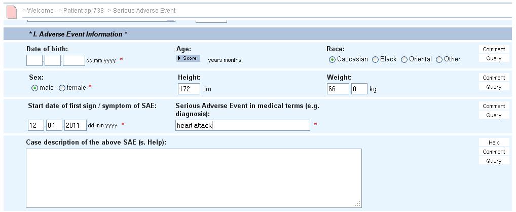 If the adverse event is a serious one, the ecrf system makes two additional forms for detailed reporting available.