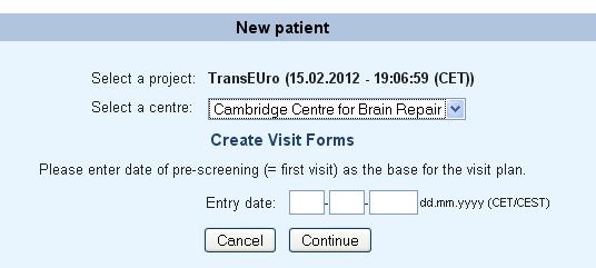 Enter a new patient Clicking on the NEW PATIENT button will bring you directly to the form for creating a new patient in the database.