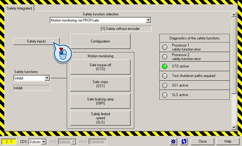 Commissioning 4.4 Extended Safety Set the following in this screen: 1 Setpoint speed limit as a % of the monitoring threshold. This parameter defines the upper speed limit when SLS is active.
