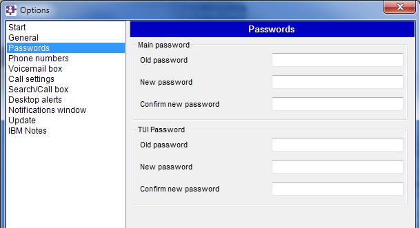 14.3 Passwords Main password TUI password Change the corporate password via a Web page (link to a URL defined by the system