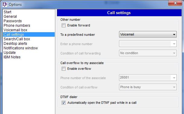 14.6 Call settings Call forwarding Call overflow to my associate DTMF dialer Enable (or disable) call forwarding to: Predefined numbers: voicemail, professional mobile, colleague, personal mobile,