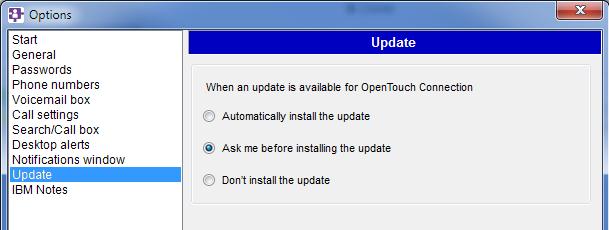 14.10 Update When an update is available for OpenTouch Connection Indicate how to update the OpenTouch Connection application when a new version is available on the