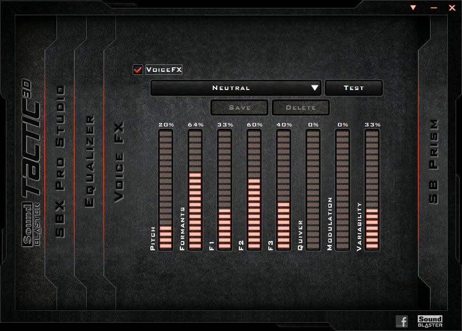 Enhancing the Microphone - VoiceFX To configure VoiceFX settings, Click the "VoiceFX" menu option on the left. 1. Select the VoiceFX checkbox to enable this feature. 2.
