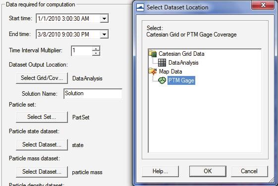 Figure 7. Button to direct output to a virtual gage coverage and the selection window. e.