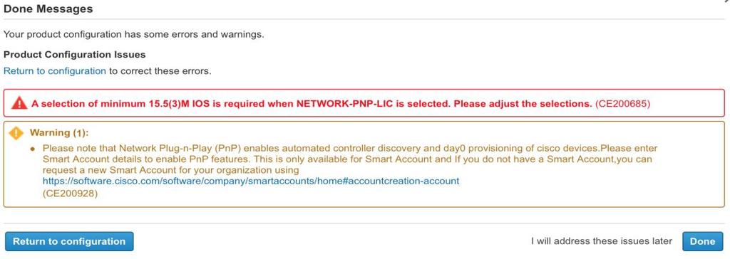 CCW Ordering of PNP Device (NETWORK-PNP-LIC) In the Option Selection tab, any applicable items appear below the Configuration Summary.