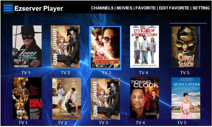 8. Screenshots Android Player Menu includes CHANNELS, MOVIES,