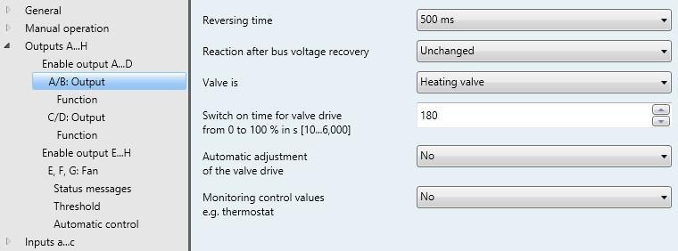 3.2.3.3 Parameter window AB: Output (valve drive, motor-driven (3-point)) All settings for output A/B as valve drive, motor-driven (3-point) are made in this parameter window.