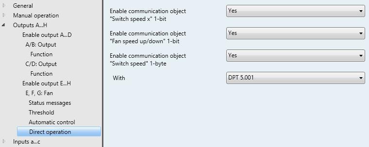 3.2.3.12 Parameter window Direct operation (Multi-level) This parameter window is visible if option Yes has been selected with the parameter Enable direct operation in Parameter window E, F, G: Fan