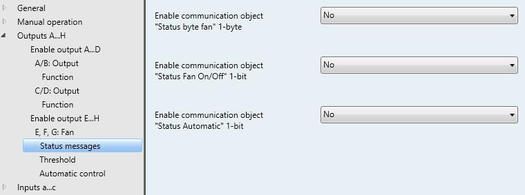 3.2.3.16 Parameter window Status messages (single speed) This is the parameter window where status messages are defined.