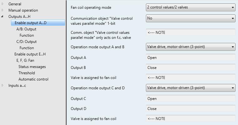 Note If the options with 2 valves are selected, parallel mode can be enabled via the communication object Valve control values parallel mode.