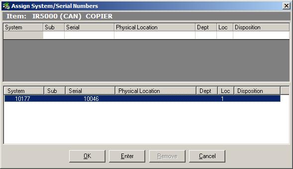 6. At the Ready to Complete Purchase Order message, click OK. Machine and Contract Setup 7. The Assign System & Serial Numbers dialog box opens. Click + (plus sign) in the first Auto box. 8.