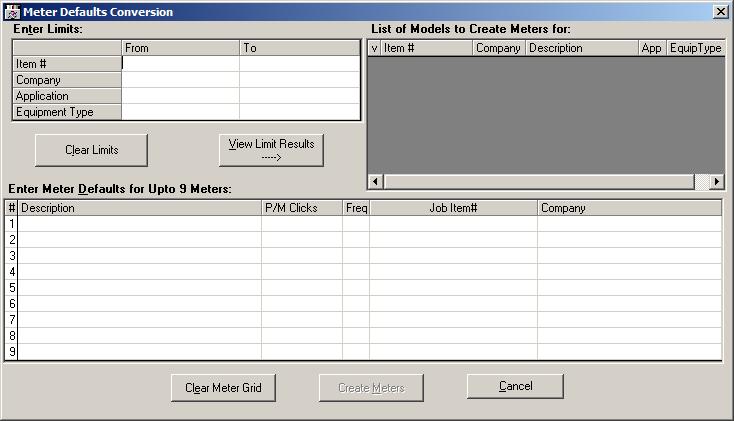 Building the Z-M-ITEM File in the Meter Defaults Conversion Dialog Box You can assign several meters to a machine at a time in the Meter Defaults Conversion dialog box.