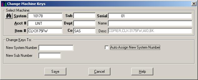 Change keys for a machine. To do so, retrieve the machine and click. The Change Machine Keys dialog box opens, as shown below. Open the Contract Types window. To do so, click.