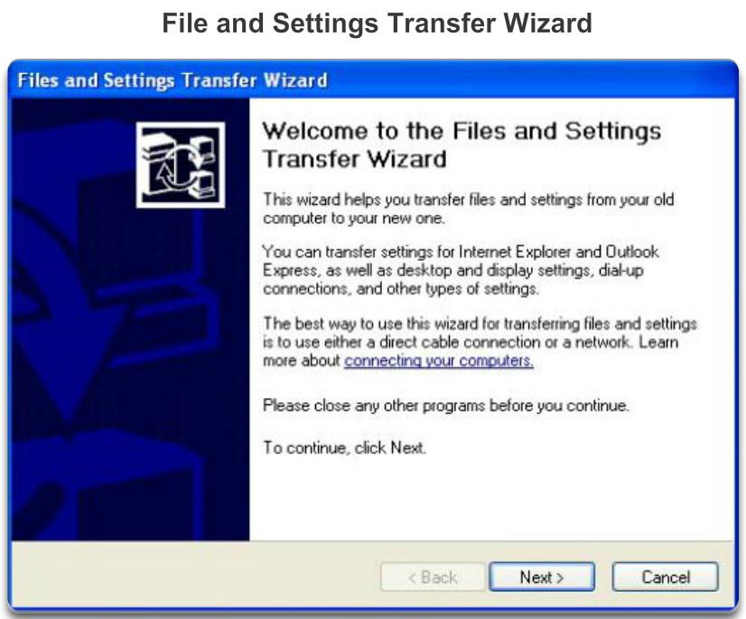 Start > All Programs > Windows Easy Transfer Windows Easy Transfer replaced the Windows XP File and Settings Transfer Wizard.
