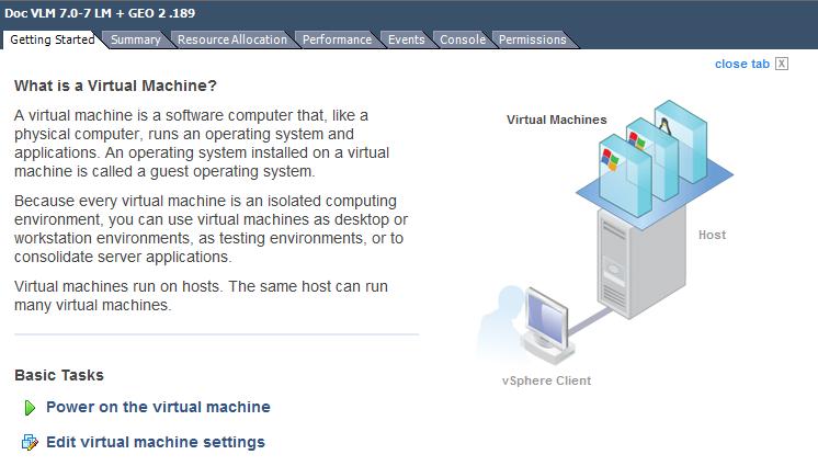 2. Click the Power on the virtual machine link. 3. Select the Console tab and wait for the Virtual Machine to finish booting. 4.