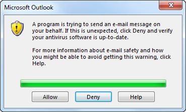 Depending on how your system is set up, you may receive an email dialog box containing the attachment and your email text, or a Microsoft Outlook alert to allow the email to be sent.