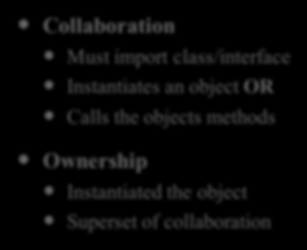 an object OR Calls objects methods Ownership View Instantiated object