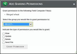 11.In the popup window, select a Share Group. 12.Use the check boxes to set permission levels for the group. View: The recipient can only view the shared report.