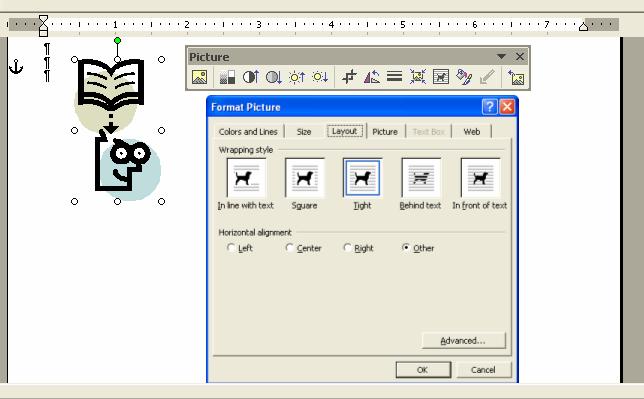 Formatting Clip Art Clip Art Picture Tool Bar Format Picture Dialog Box 1. Select the picture, drawing object, or drawing canvas. 2.