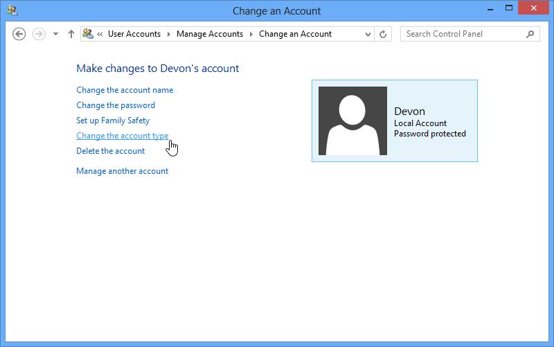 c. The Change an Account window opens. Click Change the account type. d. Select Administrator as the account type. Click Change Account Type. What can a user do with an administrator account?