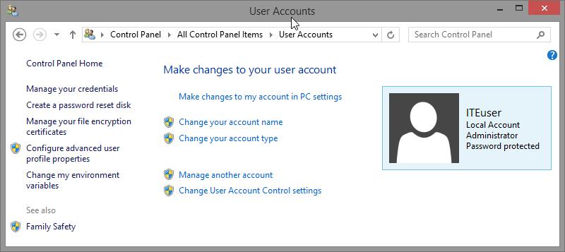 Step 2: Create an Account a. The User Accounts window opens. Click Manage another account. b. The Manage Accounts window opens.