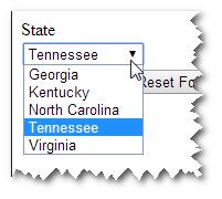 Select List For each option presented to the end user, you must use the <option> <option> tag <select name= state > <option value= TN >TN</option> <option value= VA >VA</option> </select> The text