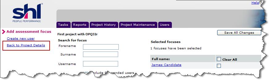 Step 13: Click the Back to Project Details link on the Add assessment focus screen. Step 14: We need to add a feedback provider to the individual we just added.