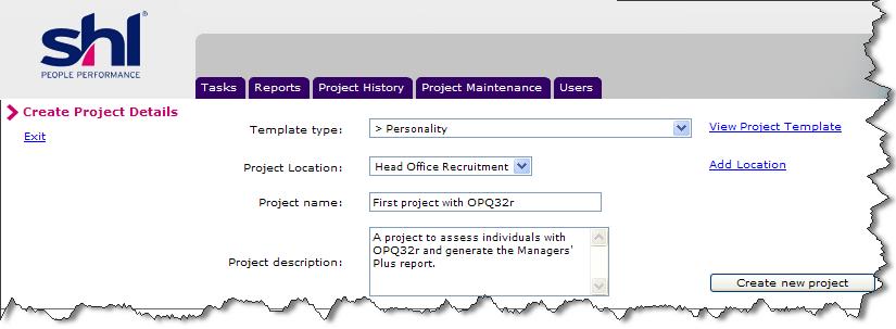 Step 3: On the Create Project Details page, choose the > Personality Template type from the drop down box as shown below.