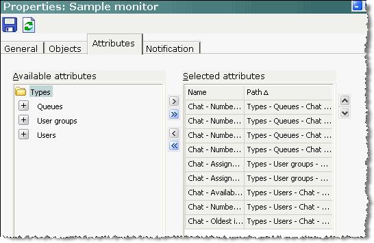 Specify attributes for monitoring 6. Click the Save button. The Notification tab is enabled when you save the monitor. 7.