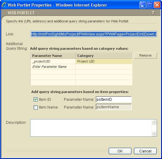 To set the Web Portlet to display information from a MS Project Server, open the properties window by clicking the properties button: 3.