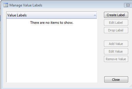 Click on Manage next to Value labels and the Manage