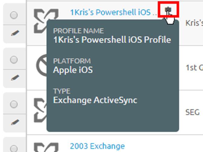 A similar tooltip icon is found in the Assigned Groups column in the Profiles List view, featuring hoverover pop-ups displaying Assigned Smart Groups and Deployment Type.