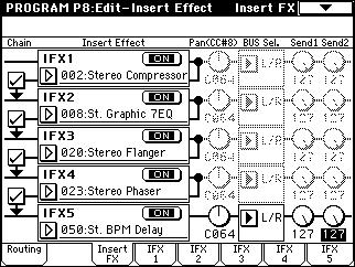 In the pages that follow, we will explain how you can make routing settings and effect settings in each mode. Send 1 and Send 2 (Insert FX tab) after the signal passes through the insertion effects.