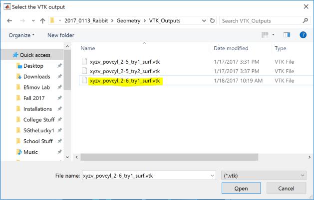 For the sake of testing, go into the VTK_Outputs folder and choose