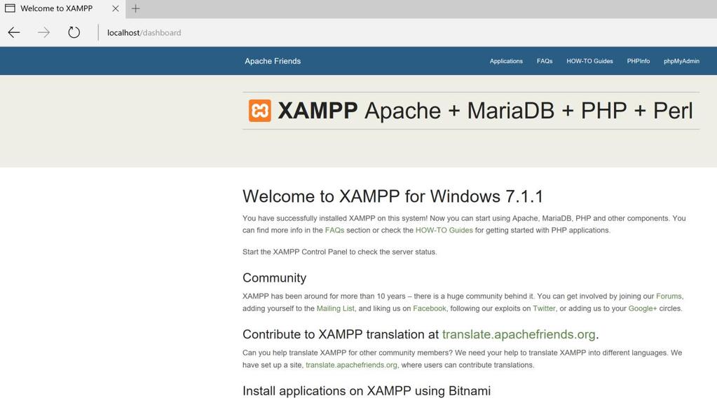 You should see the following: Now, this is all configuration information from Xampp, what we