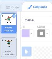 Max Scroll over sprites in the Sprite Library to see their different costumes.