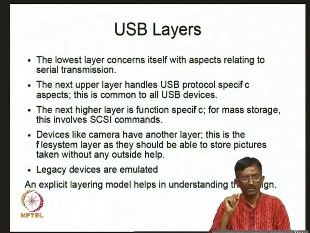(Refer Slide Time: 16:47) So, again to repeat what are the USB layers. The lowest layer concerns itself with aspect relating to serial transformation.
