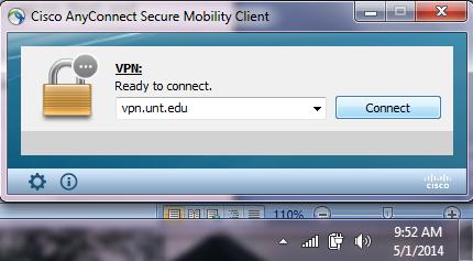 Click on the Start Menu button, then "All Programs", then scroll down to the "Cisco" folder and click. Then click on "Cisco AnyConnect Secure Mobility Client" application to run it. 11.