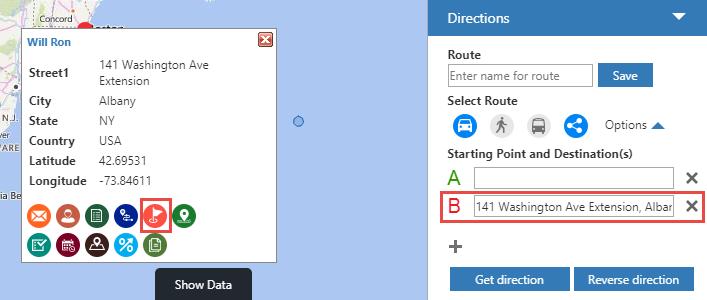 Set as Destination: By clicking on Set as destination icon, address of particular record will be added as last point of route under directions tab.
