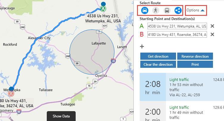 It will list all possible route and highlight the optimized route. Also, you can get directions based on means of transport like driving, walking and transit.