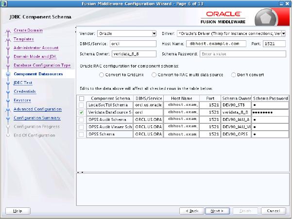 Upgrade Utilities Figure 2 3 Schema Selection in the Configuration Wizard 2.2.3 Upgrading Veridata Schemas The Oracle Fusion Middleware Upgrade Assistant upgrades your Oracle GoldenGate Veridata schema to 12c (12.