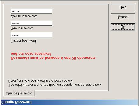 9936 LogWare III User s Guide New password and Confirm password fileds and click OK. The password is now changed. Figure 10 Change Password 2.2.1.6.3 Creating accounts without a password A i To setup an account to not require a password: 1 Create a new user account.