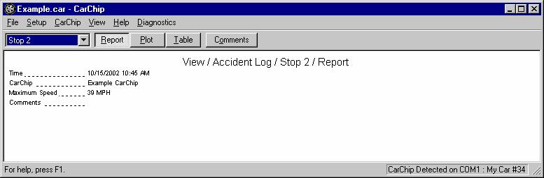 Accident Log Stop View The Accident Log Report view shows the vehicle speed for the 20 seconds prior to a stop sudden enough to register as either a hard braking event or an extreme braking event.