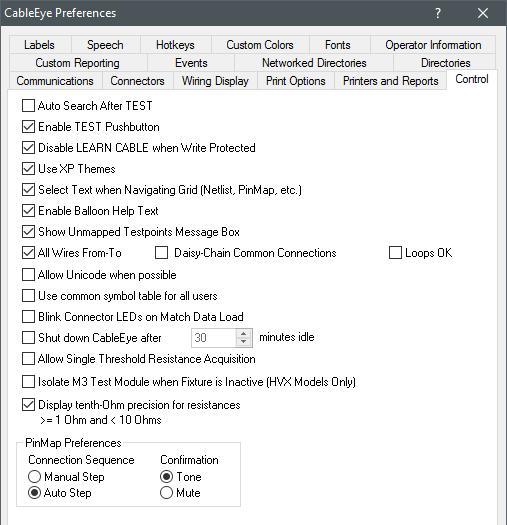 Setting Preferences 8-3 8.2 Control This panel offers miscellaneous options that control several CableEye features.