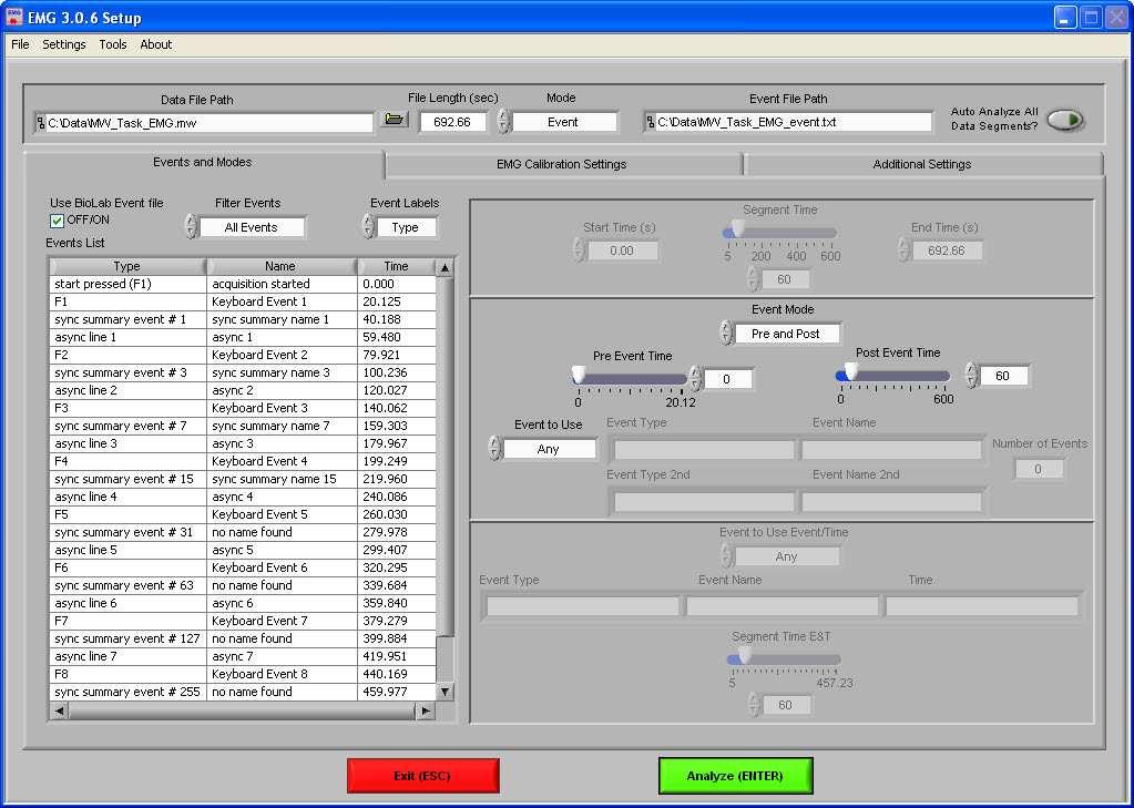 Section 2: Setup The Setup screen contains many options pertaining to the way in which the analysis is performed. Data File Path: This control shows the current file selected for analysis.