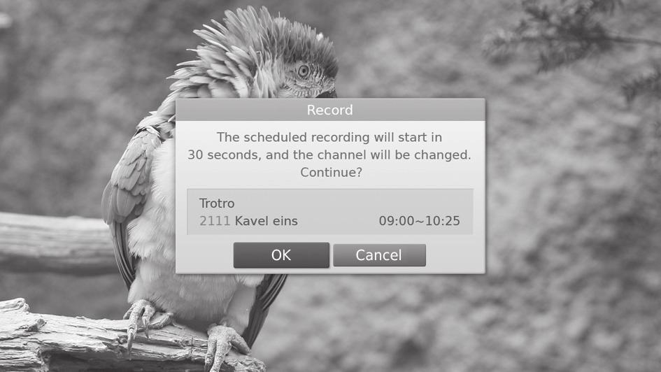 Cancel either of the scheduled recordings (or reminders). Cancel the previous recording.