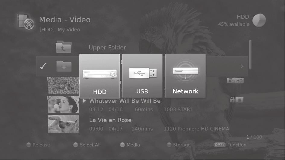 Video Music Photo Lists TV/Radio recordings or video files. Lists music files. Lists photo files. Note: Press the MEDIA or EXIT button to exit. Press the BACK button to return to the previous screen.