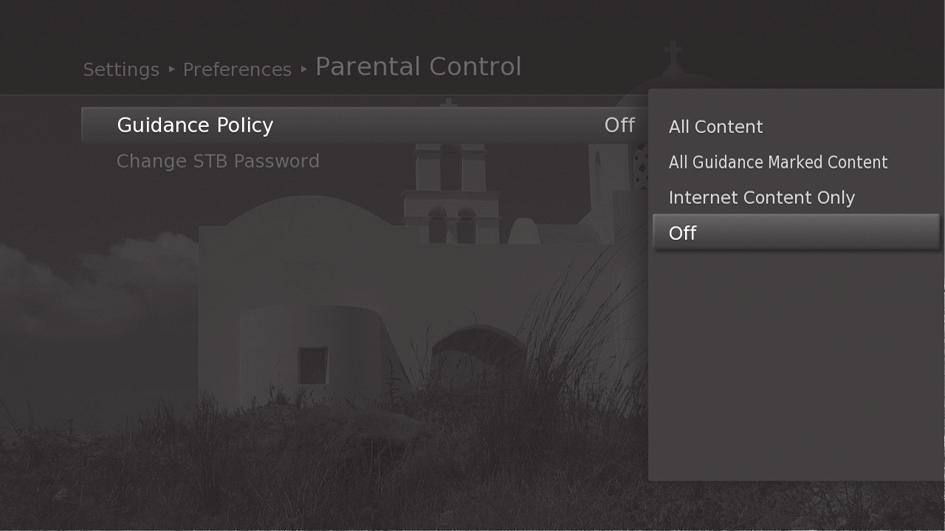 Preferences In this chapter you can set options for parental control, language, time, video, audio and screen display. Note: Press the MENU or EXIT button to exit.